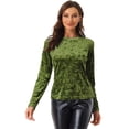 thumbnail image 2 of Camiseta casual de manga larga con cuello redondo y parte superior de terciopelo para mujer Verde Claro XS, 2 of 2