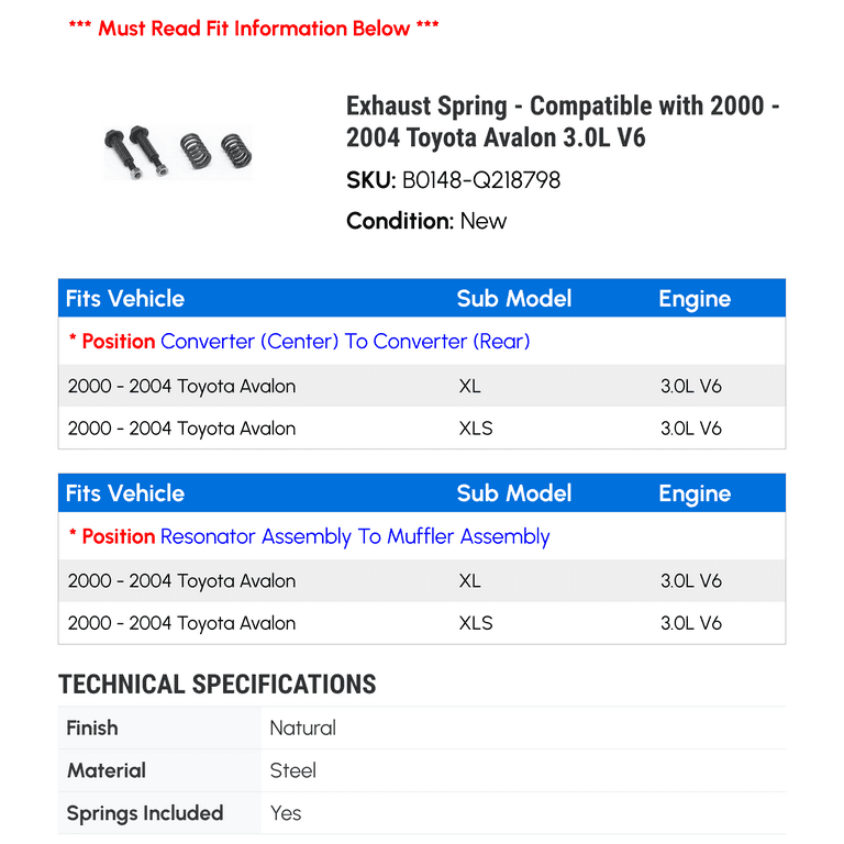 2000 Toyota Avalon 3.0L Exhaust KIT After Catalytic | Time Auto Parts