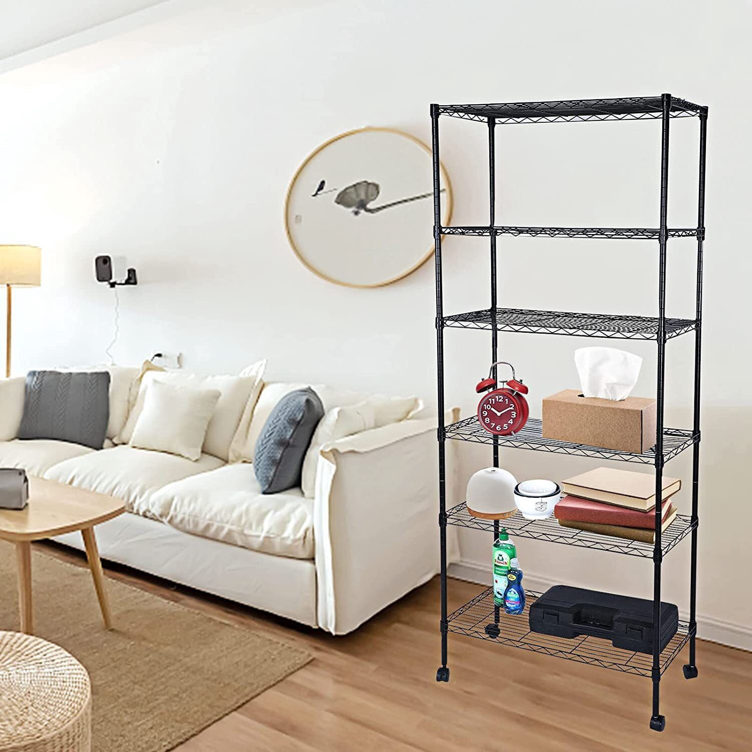 YSSOA 6-Tier Storage Shelving Units with Wheels, 30 "D x 14" W x 65 "H
