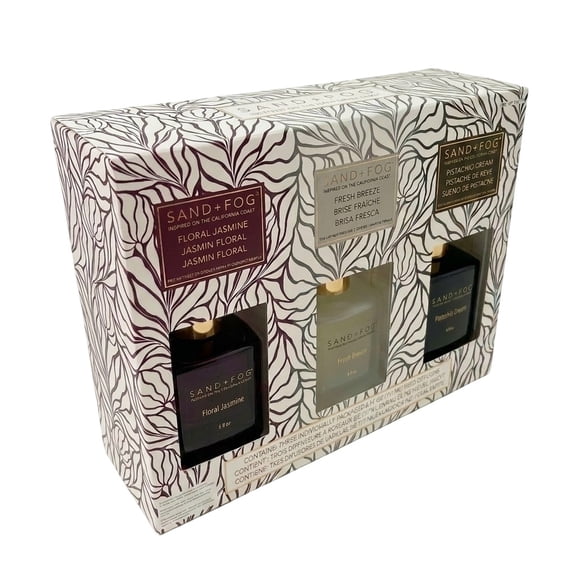 Sand Fog Reed Diffuser Set Variety, 6 Fluid Ounce - Floral Jasmine, Fresh Breeze, Pistachio Dream (15 Reeds Included)
