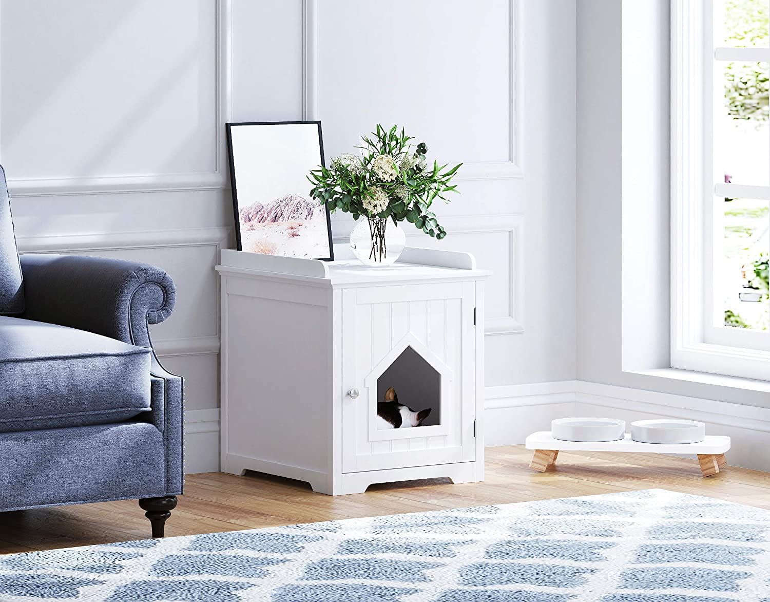 PAWLAND Decorative Cat House,Cat Home, Indoor Pet Crate Litter Box