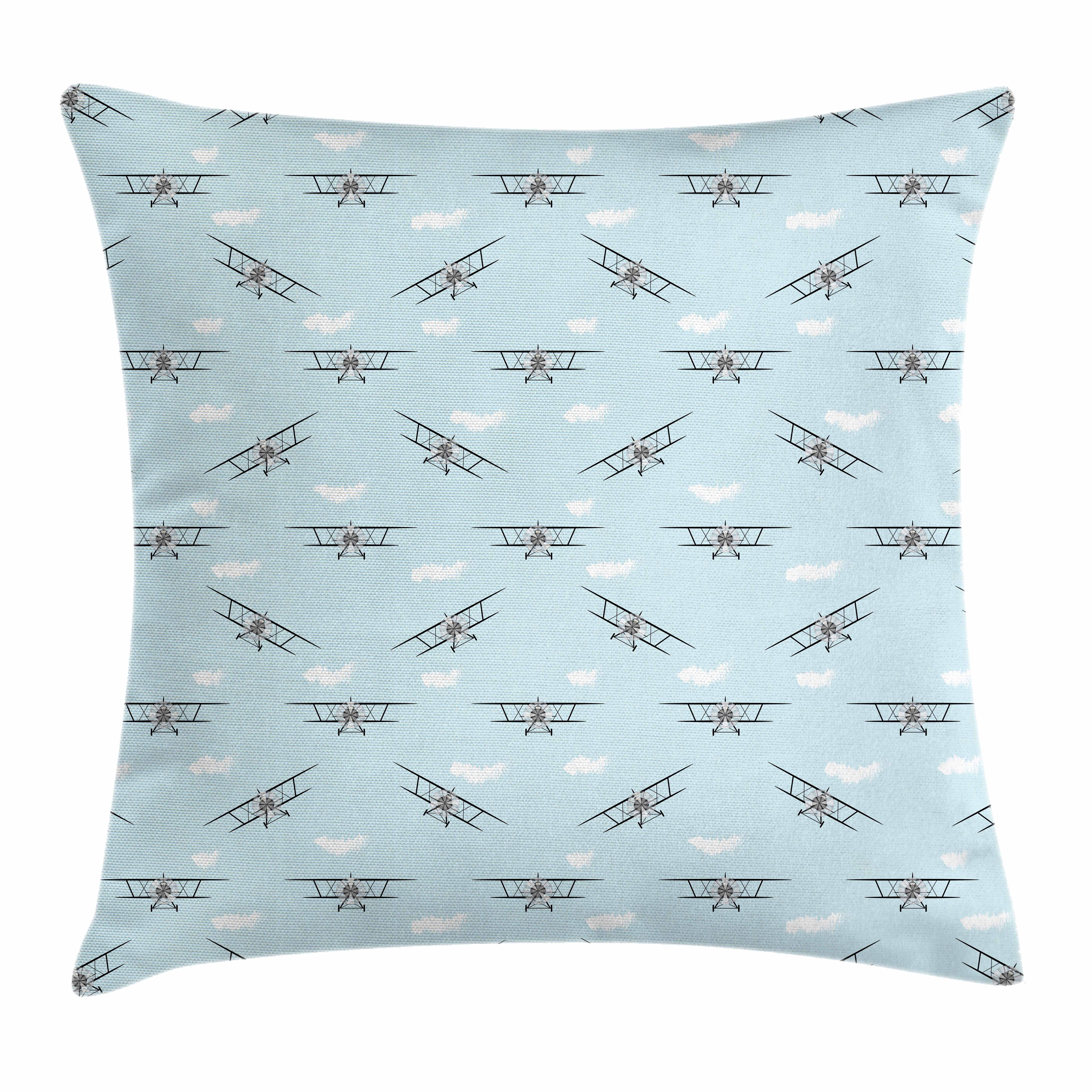 Airplane Throw Pillow Cushion Cover, Old Aircraft Biplanes in Blue Sky