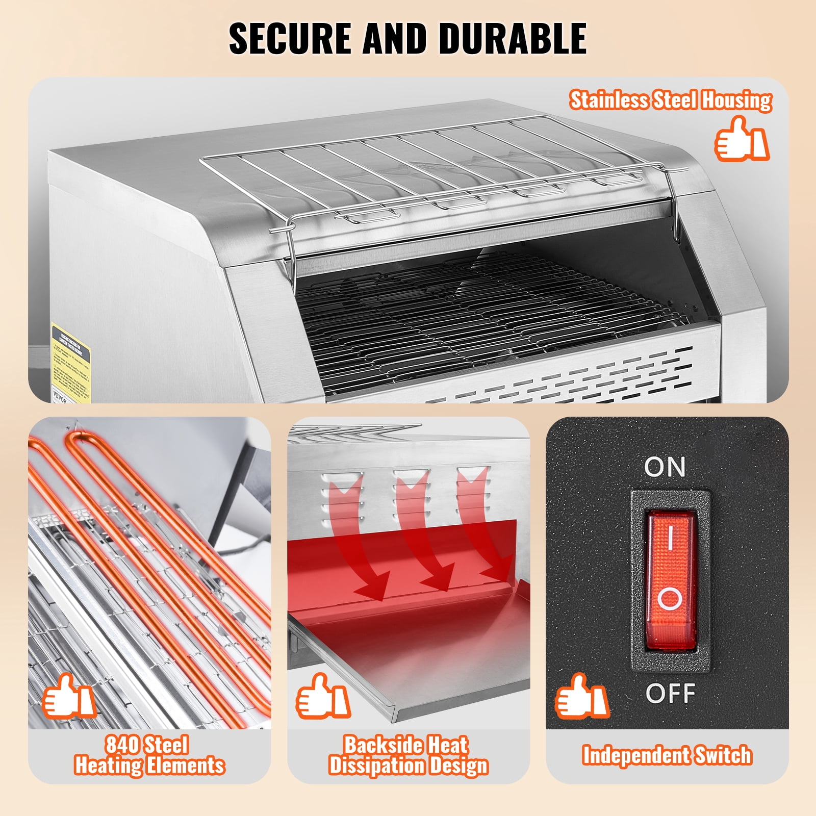 KFFKFF Commercial Conveyor Toaster 450 Slices/Hour Commercial Toaster Heavy Duty