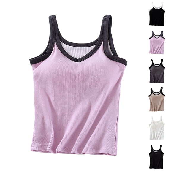HVOBTTY Women's Soft Sleeveless Tank Top Built In Bra Back Solid Color Comfortable Sleep Pajama Top Black, M
