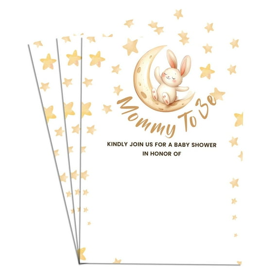 Little Rabbit Mommy To Be Elegant Baby Shower Invitations 100-Pack Cardtock Gender-Neutral Designs Perfect for Baby Boy Shower Theme 4x6 in