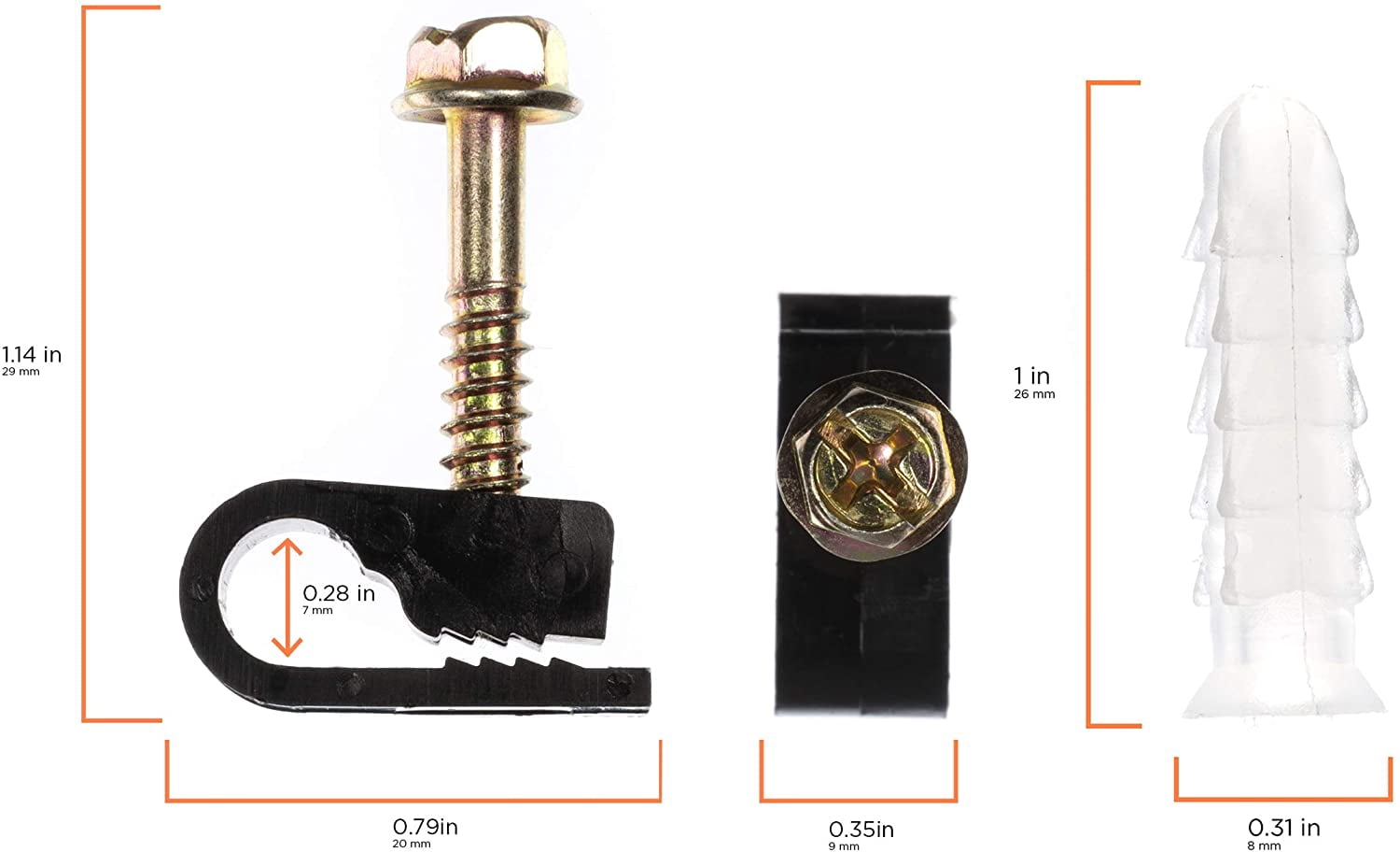THE CIMPLE CO - (100) Ribbed Conical Anchors and (100) Black Screw Clips, Drywall, Masonry