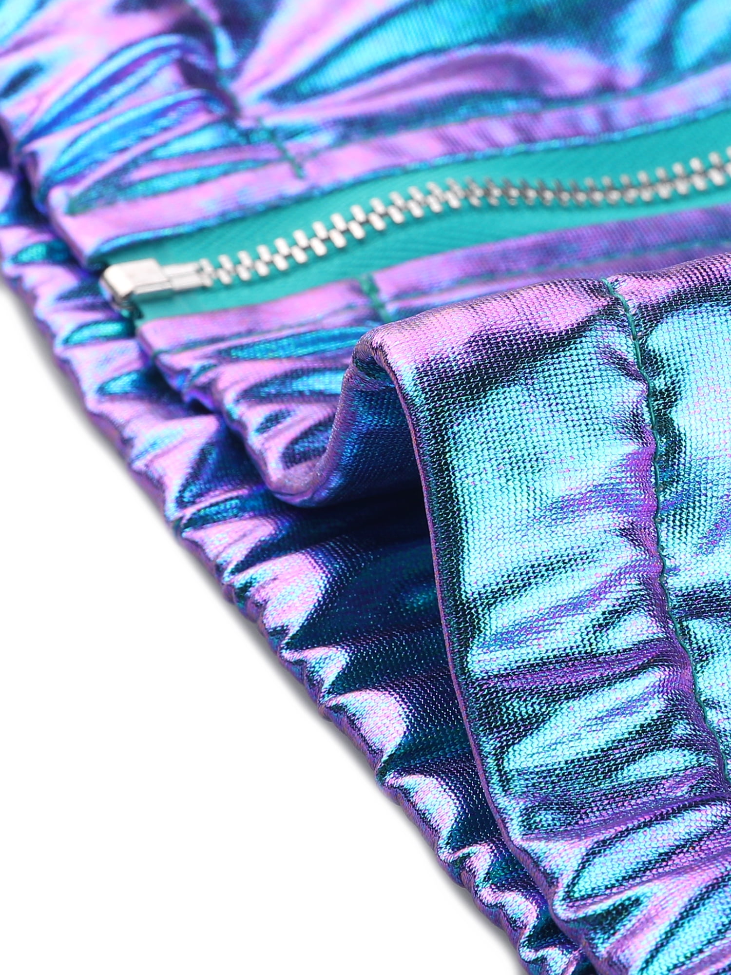 INSPIRE CHIC Women's Holographic Hooded Shiny Casual Long Sleeve Zipper Metallic Jacket XS Blue