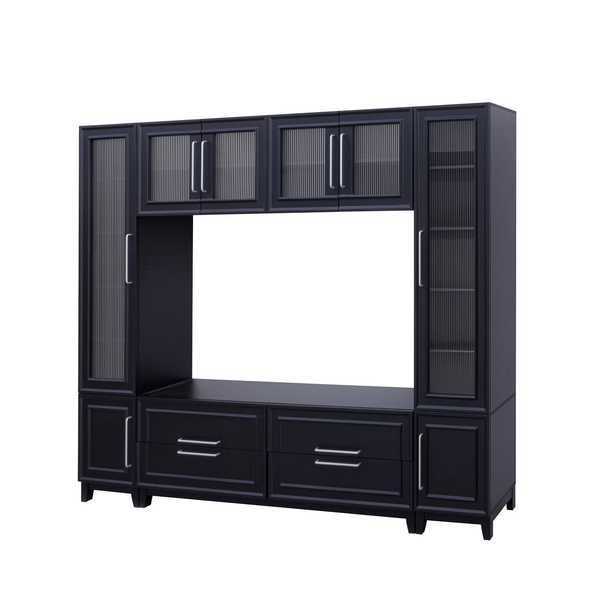 Euroco 102" W Wall Unit Modern Entertainment Center with Glass Doors for TVs up to 75", Large Minimalist TV Stand Media Console with Drawers for Living Room