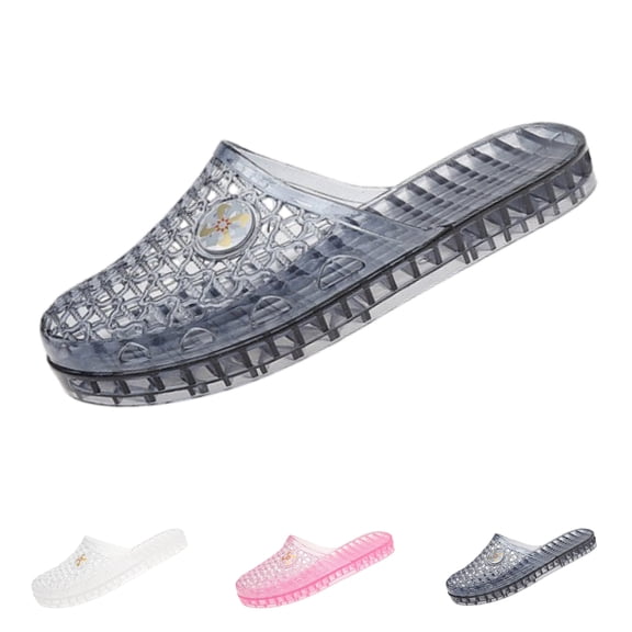 LTTVQM Jelly Sandals for Women Transparent Glitter Clear Closed Toe Flat Sandals Lounge Breathable Slip-On Beach Walking Slippers Navy 37(US-6.5)