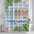 thumbnail image 2 of Enjoy Summer Beach Slippers Bathroom Shower Curtain, Ocean Flower Palm Leaf Starfish Blue Plaid Waterproof Washable Soft Bath Curtain for Bathtub Decor with 12 Hooks&Grommet, 54x78 Inch, 2 of 9
