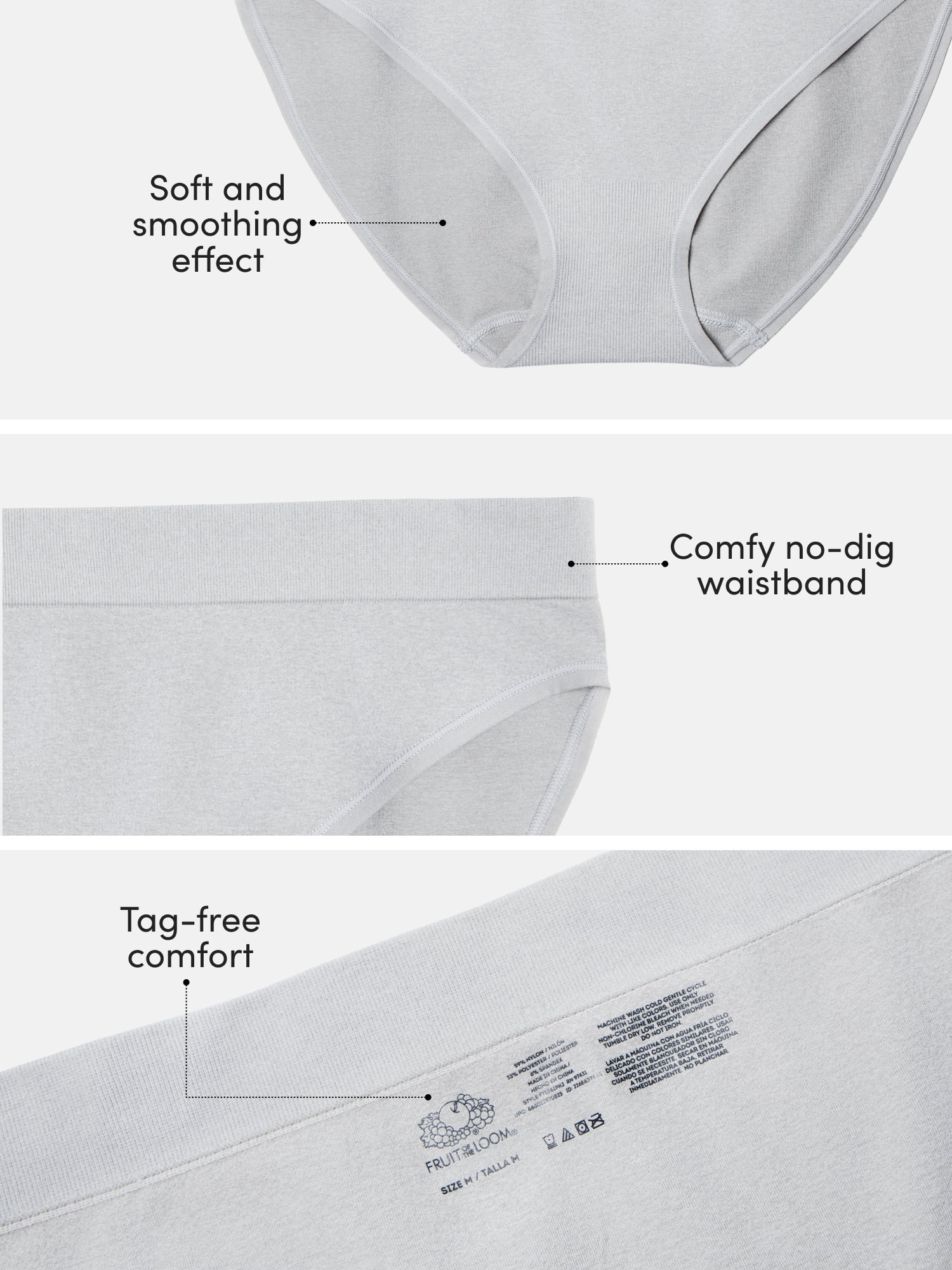 Fruit of the Loom Women's Seamless Bikini, 2-Pack, Sizes S-XXXL