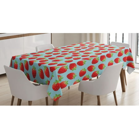 

Strawberry Tablecloth Romantic Vintage Print with Strawberries and Polka Dots Rectangular Table Cover for Dining Room Kitchen 52 X 70 Inches Baby Blue Vermilion Pistachio Green by Ambesonne