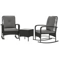 thumbnail image 4 of Black PE Rattan 3-Piece Patio Furniture Set with Rocking Chairs & Tempered Glass Table for Small Balconies & Patios - Durable Outdoor Seating, 4 of 7
