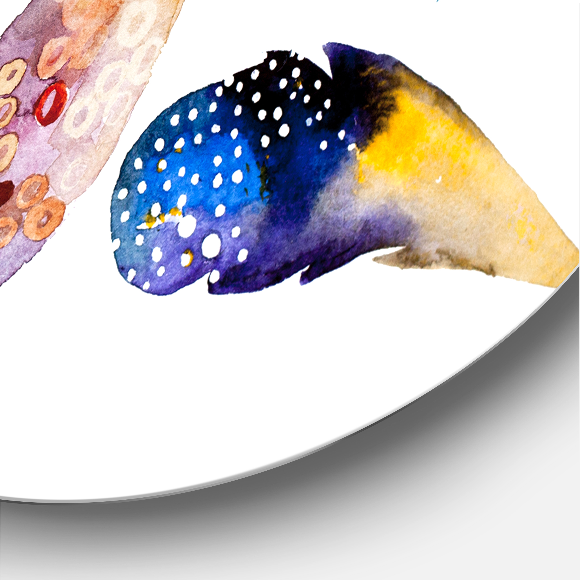 Designart 'Colourful Boho Feather Set On White VI' Bohemian & Eclectic Circle Metal Wall Art 29x29 - Disc of 29