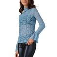 thumbnail image 4 of INSPIRE CHIC Women's Top Floral Lace Mesh Sheer Crew Mock Neck Casual Tops XS Blue, 4 of 6