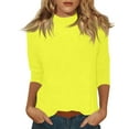 thumbnail image 2 of Mock Turtleneck Tops for Women 3/4 Sleeve Loose Fit Layering Mock Neck Tops Lightweight Blouses Dressy Casual Shirts Fluorescence Yellow 3XL, 2 of 7
