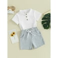 thumbnail image 3 of Bslissey Toddler Baby Boys Summer Clothes 6M 12M 18M 24M 3T Solid Color Short Sleeve Henley T-Shirt + Elastic Waist Shorts 2Pcs Outfits Infant Casual Short Pants Sets, 3 of 9