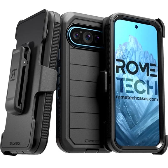 Rome Tech for Google Pixel 9 Pro XL (2024) Case with Belt Clip Holster & Kickstand, Dual-Layer Shockproof Case - Black