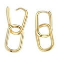 thumbnail image 2 of 1 Pair Women Earrings Paper Clip Shape Geometric Polished Copper Pure Color Hollow Out Daily Commute Ear Jewelry Short Hanging Earrings -Golden, 2 of 8