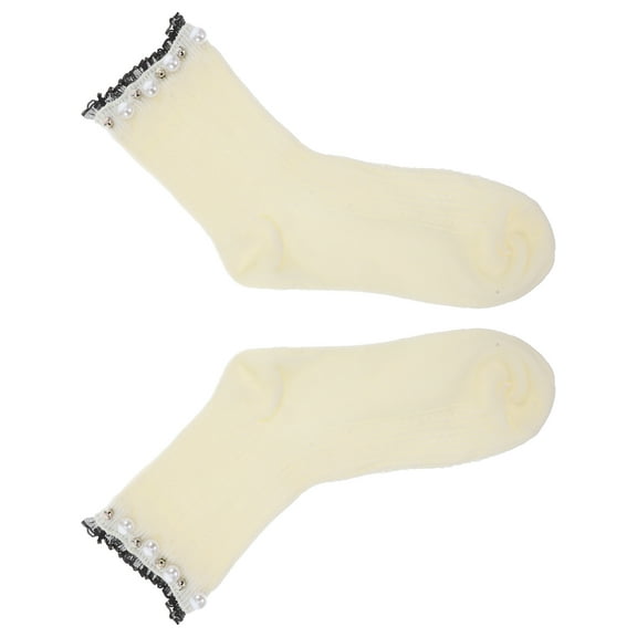 HOOWIFFY 1 Pair Ladies Socks Elastic Medium Tube Shape for Daily Wear Women Cotton White