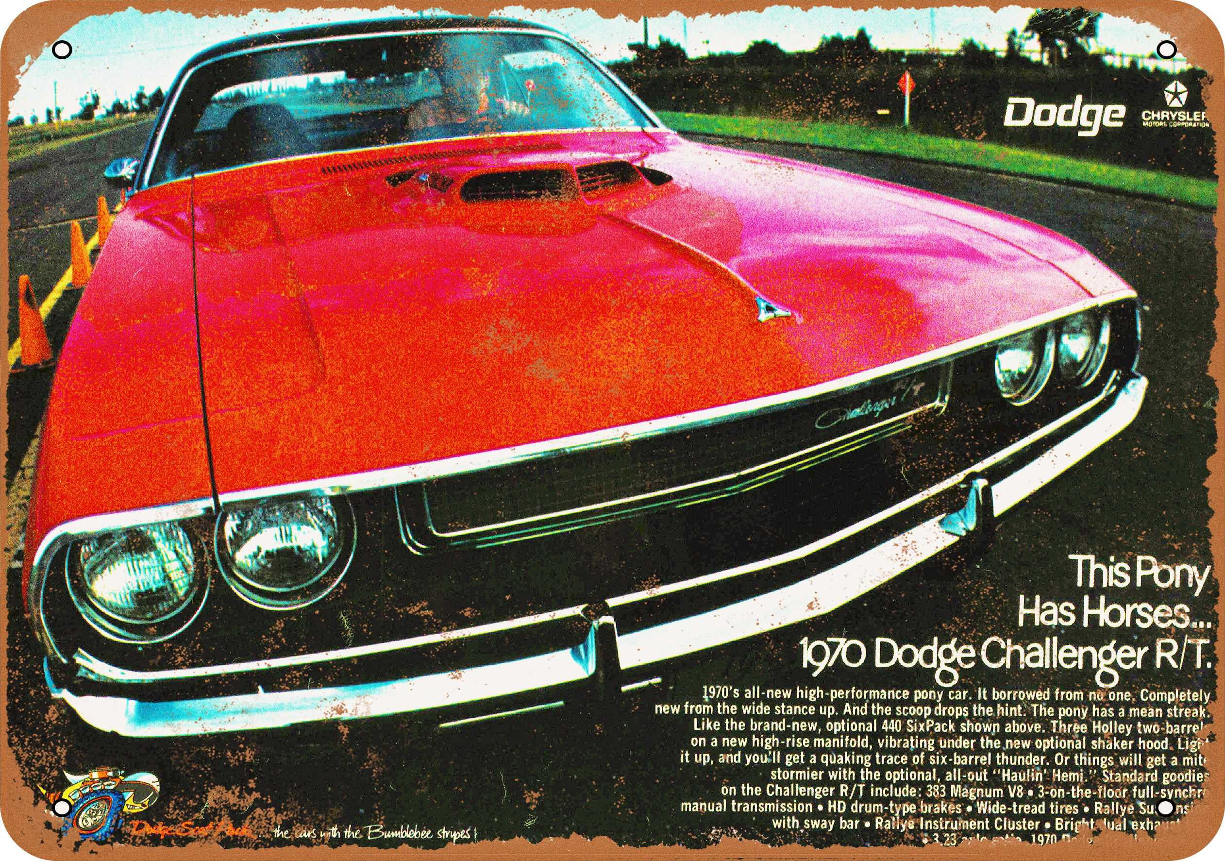 Vintage 1970 Dodge Challenger  Advertisement Poster Man Cave Gift Art Decor 