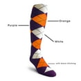 thumbnail image 2 of Golf Knickers Colorful Knee High Argyle Cotton Socks For Men Women and Youth - LL: Purple/Orange/White - Youth, 2 of 2