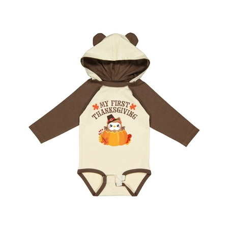 

Inktastic My 1st Thanksgiving Cute Owl in Pumpkin Gift Baby Boy or Baby Girl Long Sleeve Bodysuit