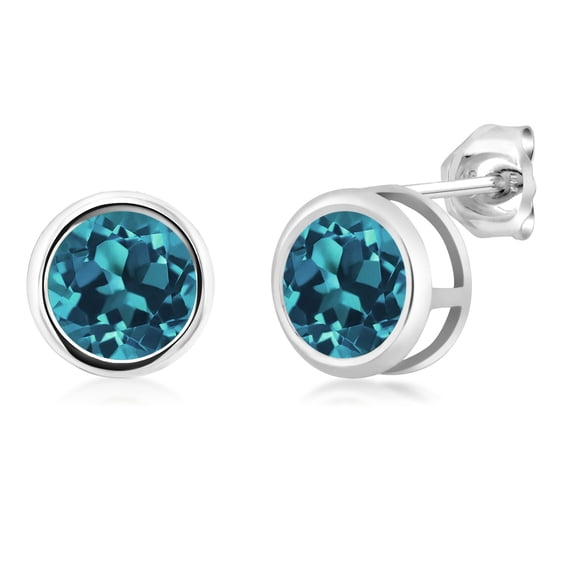 Gem Stone King 925 Sterling Silver London Blue Topaz Stud Earrings for Women Men (2.66 Cttw, Gemstone November Birthstone, Round 6.5MM)