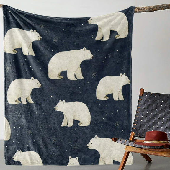 Cozy Polar Bear Print Flannel Throw Blanket - Soft, Warm & Versatile for Couch, Bed, Car, Office, Camping | All-Season Gift Idea, Flannel Blanket, Travel