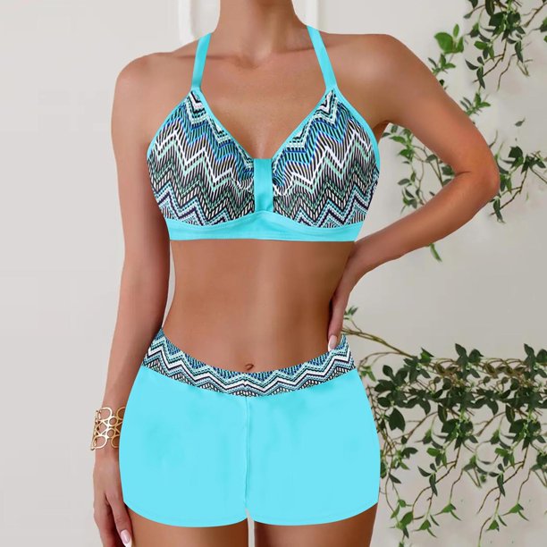 Trajes de baño tankini para mujer Trajes de baño vintage estampados para mujer Trajes de baño conservadores Traje de baño bikini con falda de playa estampada para mujer