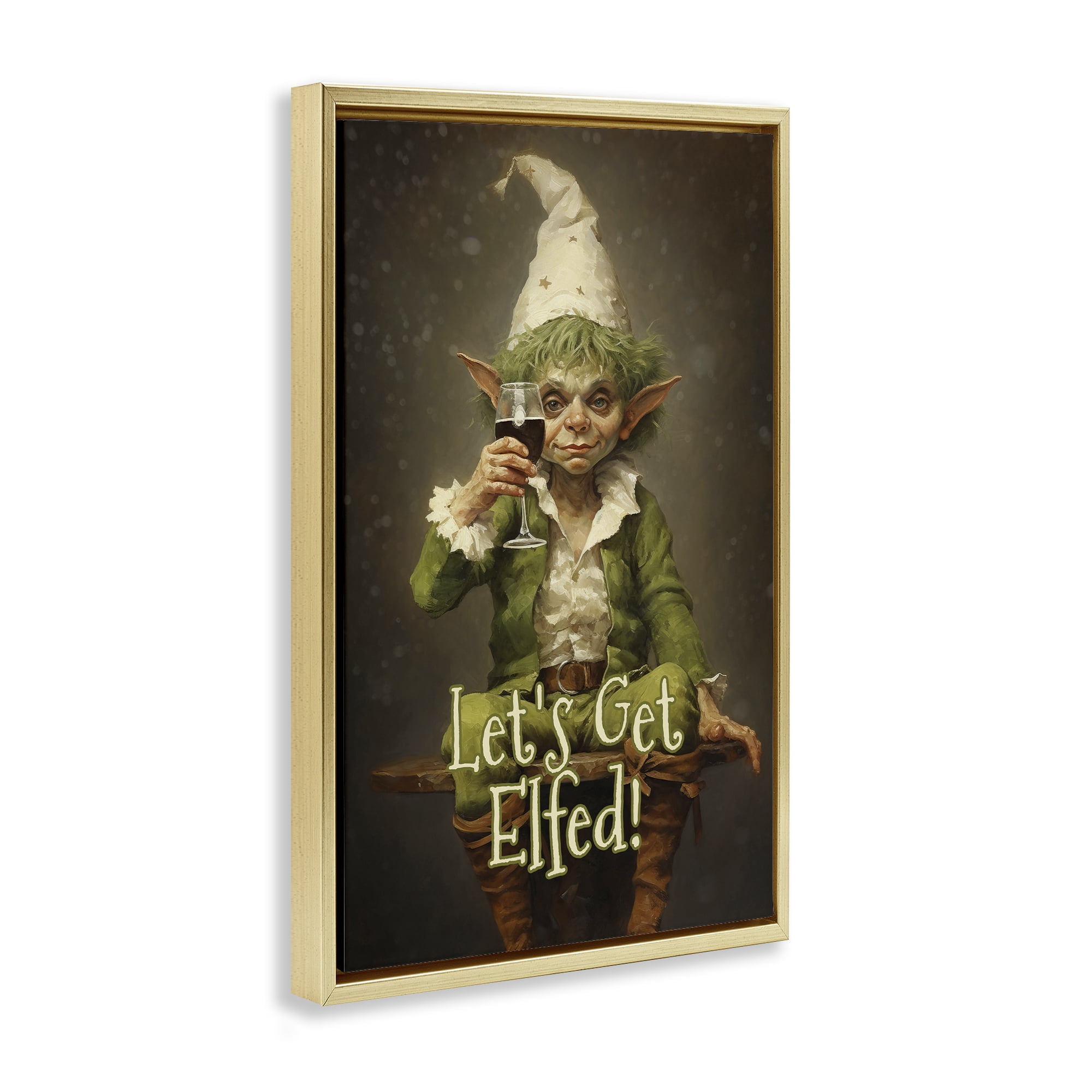 Stupell Industries Let's Get Elfed Gold Framed Floater Canvas Wall Art, design by Tina LeCour