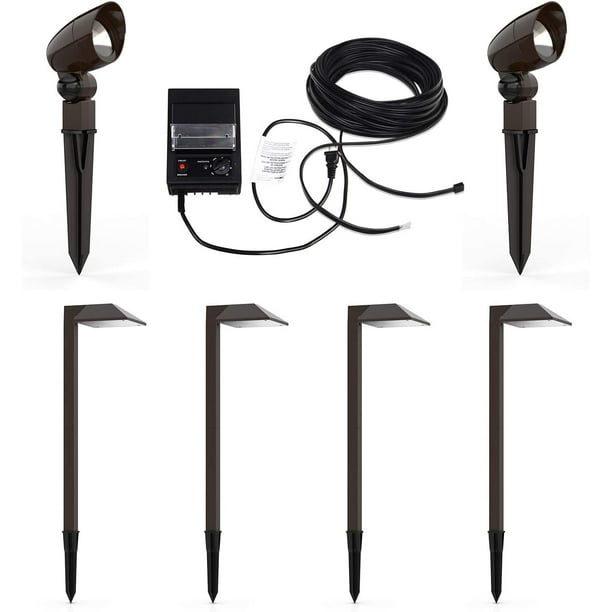 Malibu Equinox 6 Pack Led Light Kit Low Voltage Landscape Lighting 4 Pathway Lights 2 Floodlights 75 Of Cable 45w 8409 1901 06 Malibu Equinox 6 Pack Led Light Kit
