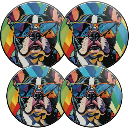 

Gas Stove Burner Cover Electric Stove Top Protector Easy to Clean Colorful French Bulldog with Sunglasses in a Geometric Background