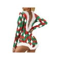 Women Fluffy Christmas Romper Jumpsuit Sexy Long Sleeve Deep V Neck