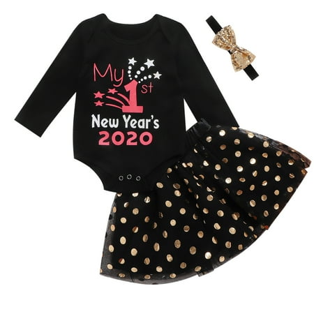 

Newborn s New Year Romper Set Triangle Bodysuit with Yarn Skirt and Headband