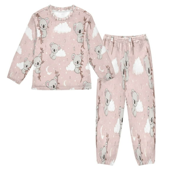 BZSMCE Unisex Fluffy Pajama Set Koalas and Clouds Pink Printed