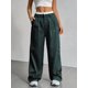 thumbnail image 5 of Pantalones Anchos y Holgados para Mujer, Estilo Palazzo Harén, Informales, A Rayas, con Cintura Elástica y Bolsillos Verde Oscuro L, 5 of 7