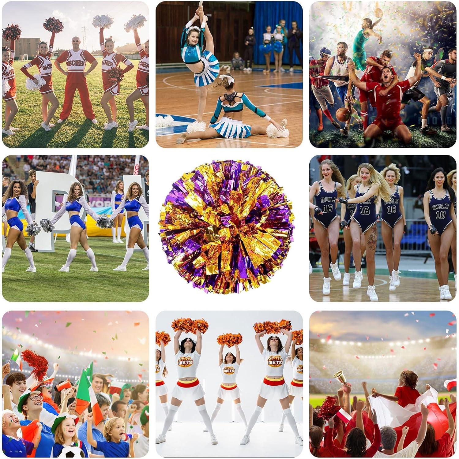 20 Pack pom poms Cheerleading,Cheerleading poms Sports Dance Cheer Plastic Pom Poms Cheerleading for Sports Team Spirit (Blue Gold)