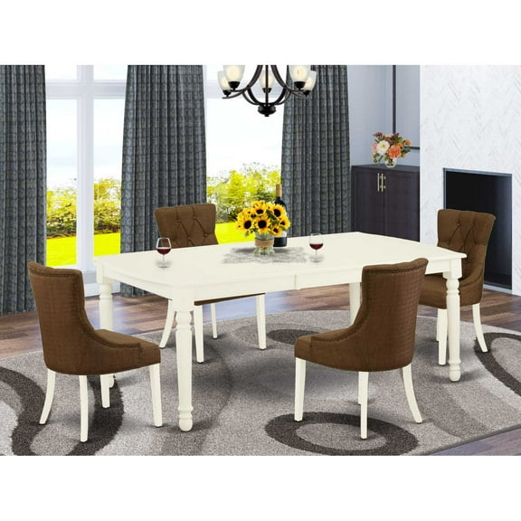 East West Furniture Dover 5-piece Wood Dining Set in Linen White/Dark Coffee