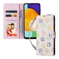 thumbnail image 2 of Compatible for Samsung Galaxy A14 5G Wallet Case with Card Holder, Floral Flower PU Leather Magnetic Stand Flip Protective Phone Cover with Wrist Strap for Women Girls, Small Flowers, 2 of 8