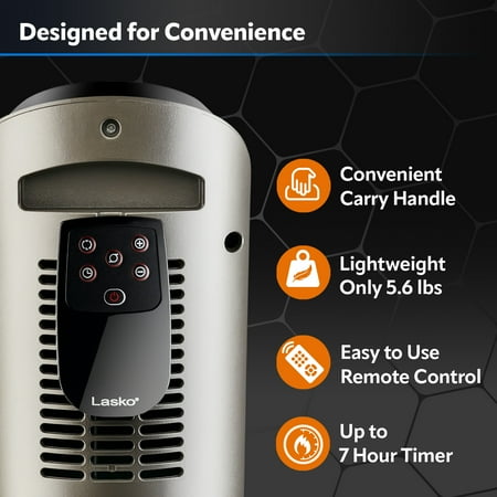 Lasko - Portable Ceramic Tower Space Heater with Remote Control - Black/Silver