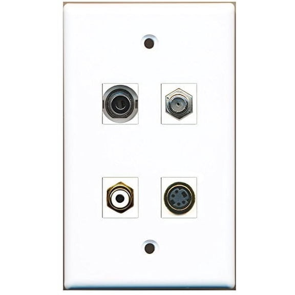 RiteAV - 1 Port RCA White 1 Port Coax Cable TV- F-Type 1 Port S-Video 1 Port 3.5mm Wall Plate