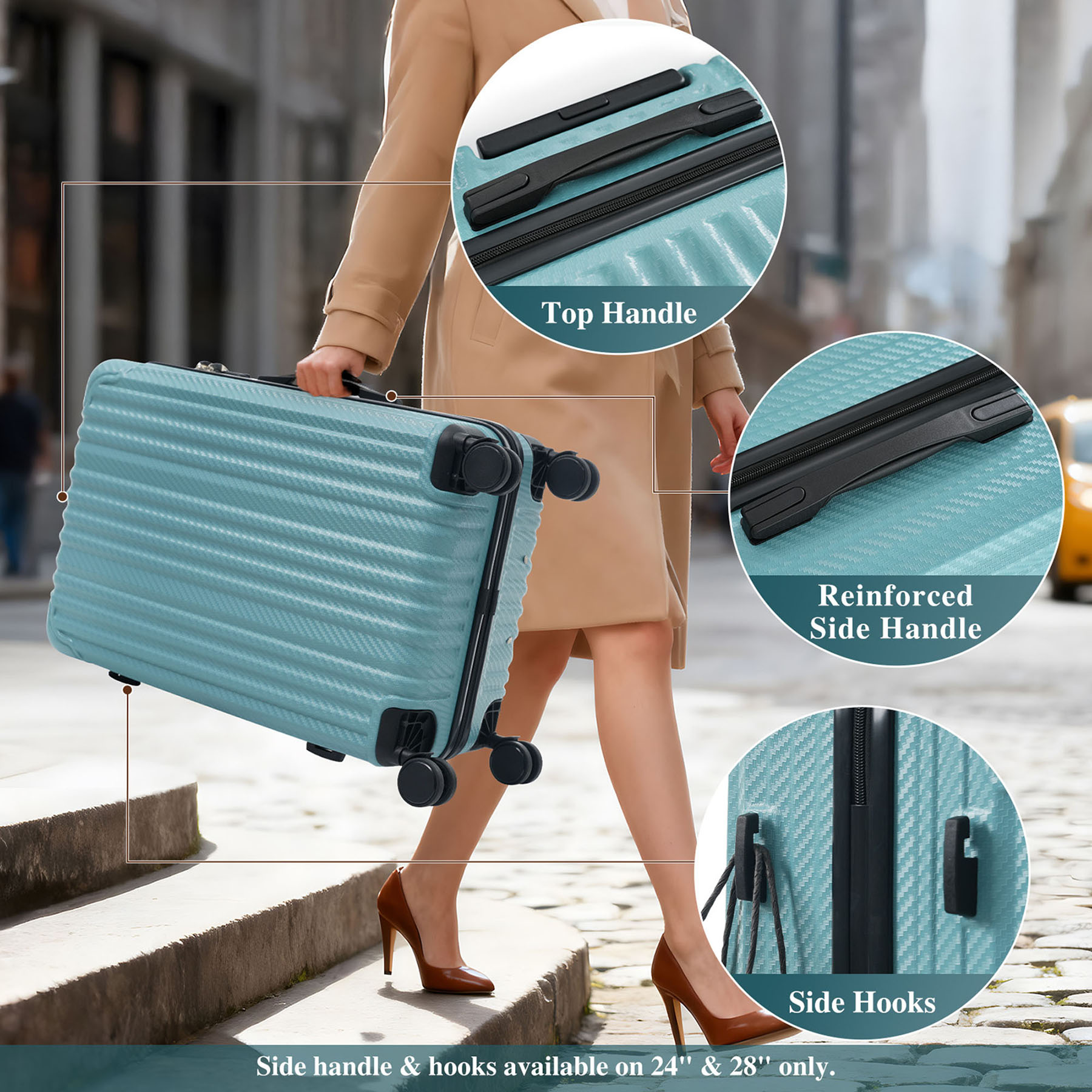 S-HOME 6-Piece ABS Hardshell Luggage Set with Spinner Wheels, Includes Carry-On and Checked Sizes with TSA Locks