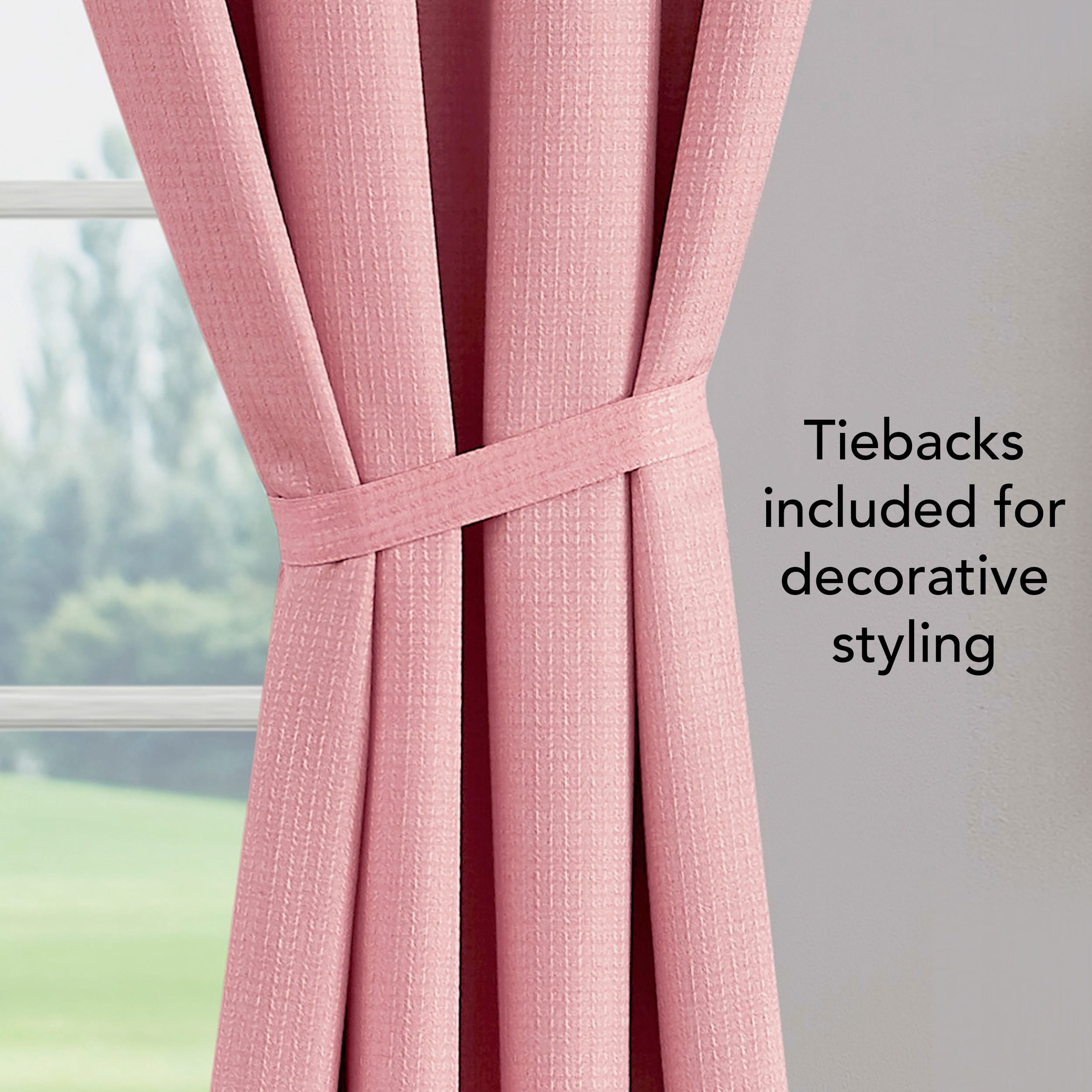Chyna Blackout Window Curtain Panels with Tiebacks, Grommet, Coral, 50" x 84"