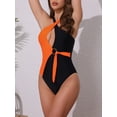 thumbnail image 2 of DARING DIVA Women's Criss Cross Color Block Monokini Set Large Black Fluorescent Orange, 2 of 6