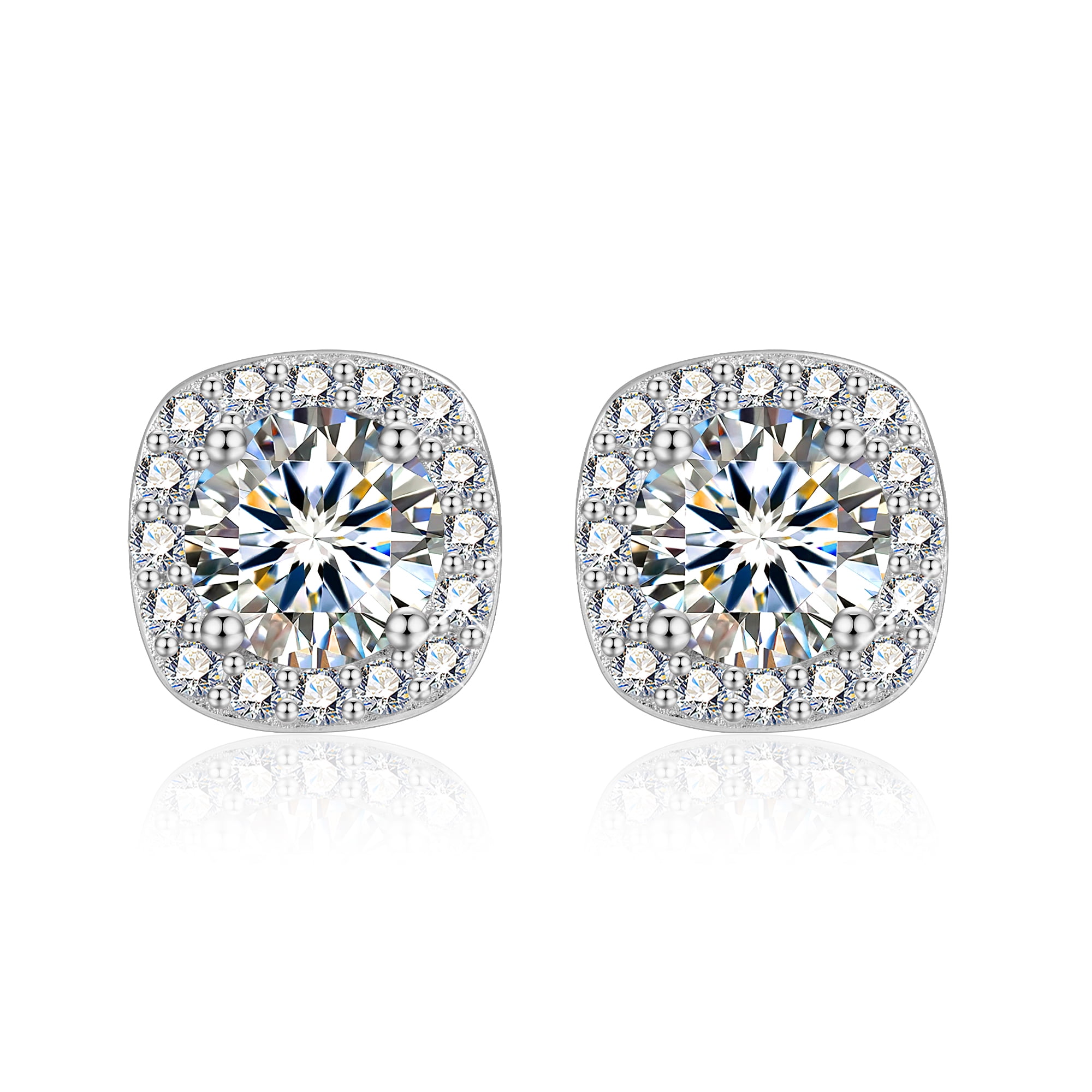 Lancharmed Moissanite Earrings 925 Sterling Silver 0.5-1 Carat Lab Created Diamond Earring 5mm- 6.5mm Real Moissanite Square Halo Earrings for Women