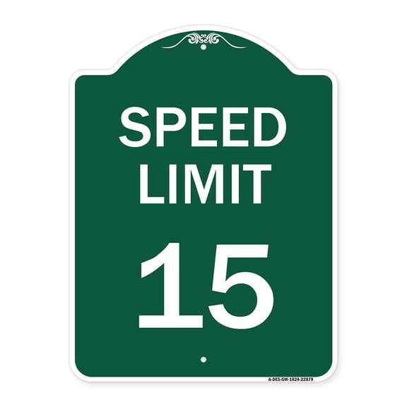 SignMission A-DES-GW-1824-22879 18 x 24 in. Designer Series Sign - Speed Limit 15 MPH, Green & White
