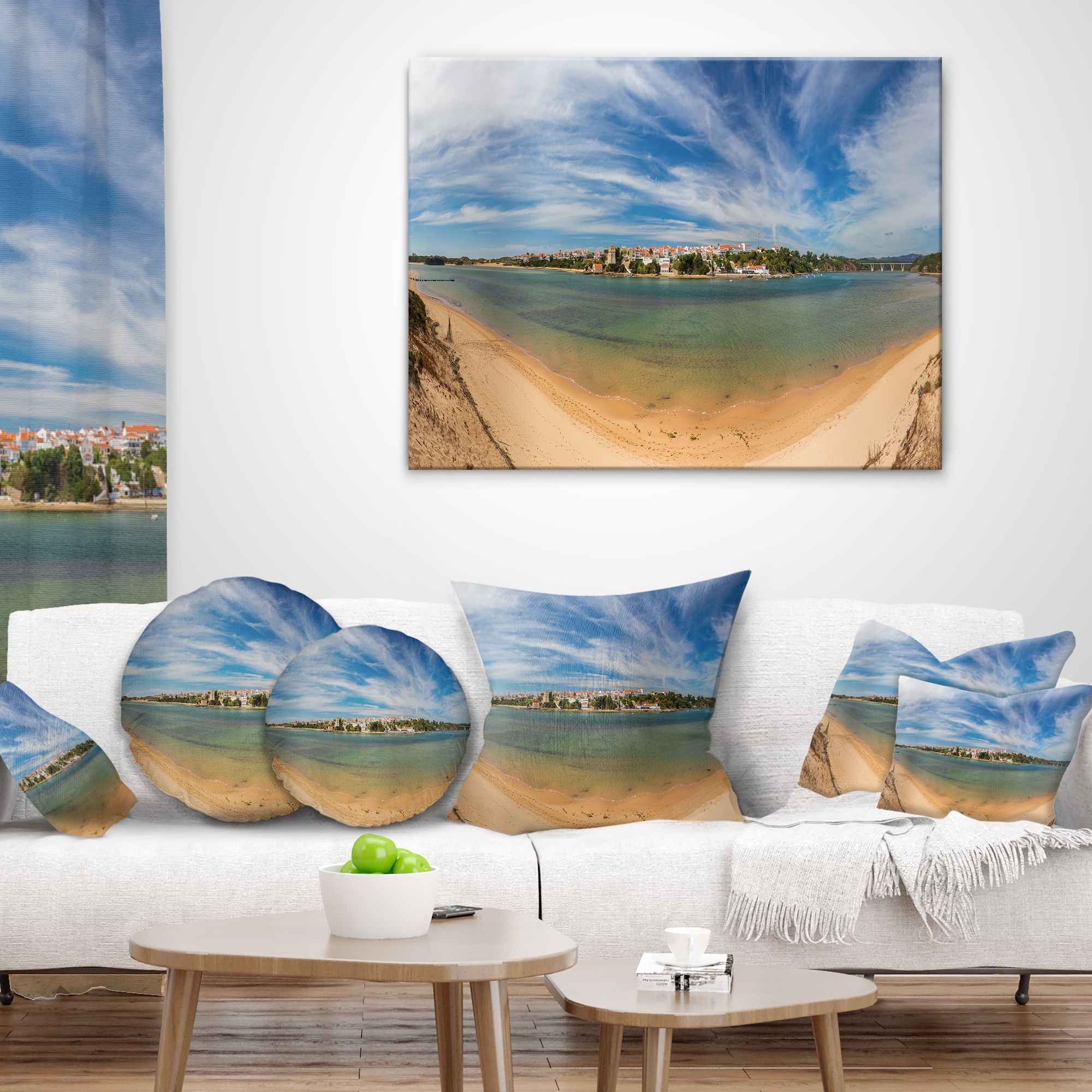 Designart Portuguese Maritime Village Panorama - Seashore Throw Pillow - 18x18