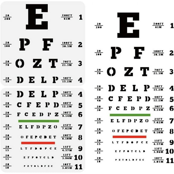 Colorful 2 Pcs Eye Chart Stencil Template 11.8x11.8 inch Snellen Eye Chart Painting Stencil Plastic Eye Testing Chart Stencil Reusable DIY Art and Craft Stencils for Painting on Wall Paper