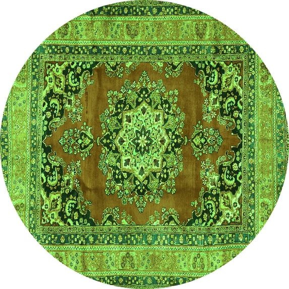 Ahgly Company Indoor Round Medallion Green Traditional Area Rugs, 8' Round